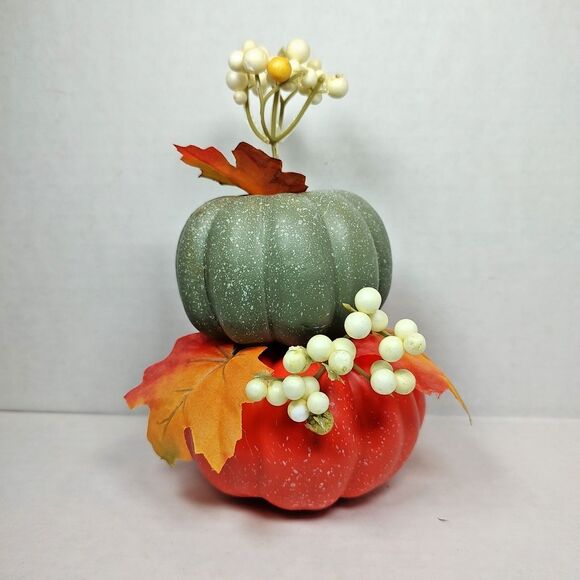 Perfect Harvest Stacked Pumpkins Thanksgiving Halloween Fall Autumn Multicolor - Picture 2 of 15